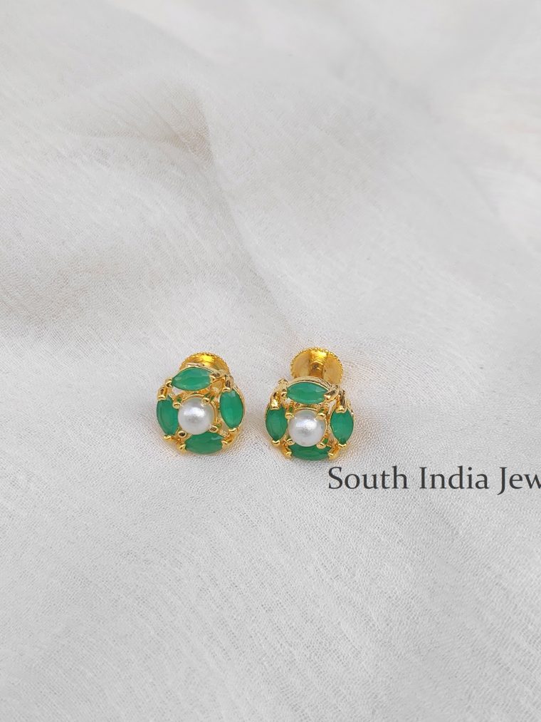 Wonderful Green Stones and Pearl Studs