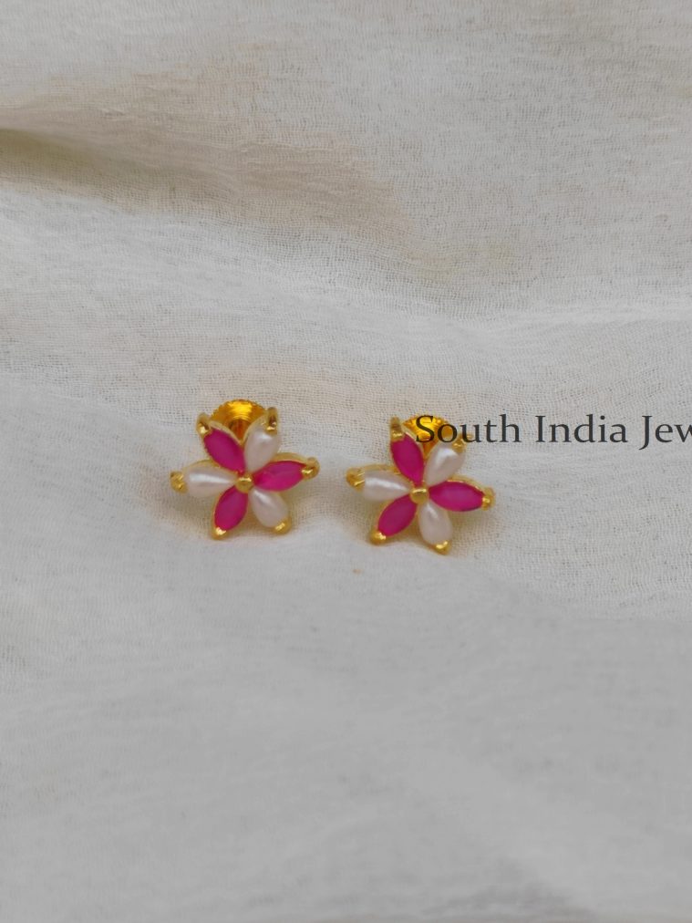 Wonderful Red Stones and Pearl Studs