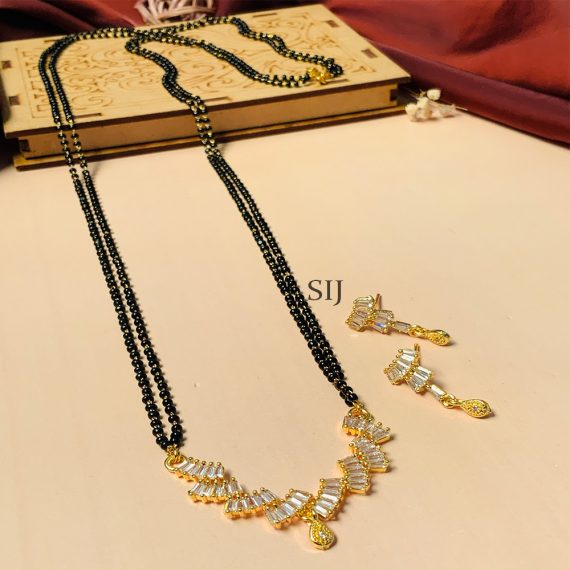 Adorable Gold American Diamond Mangalsutra With Pair Of Earrings