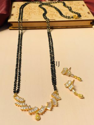 Adorable Gold American Diamond Mangalsutra With Pair Of Earrings