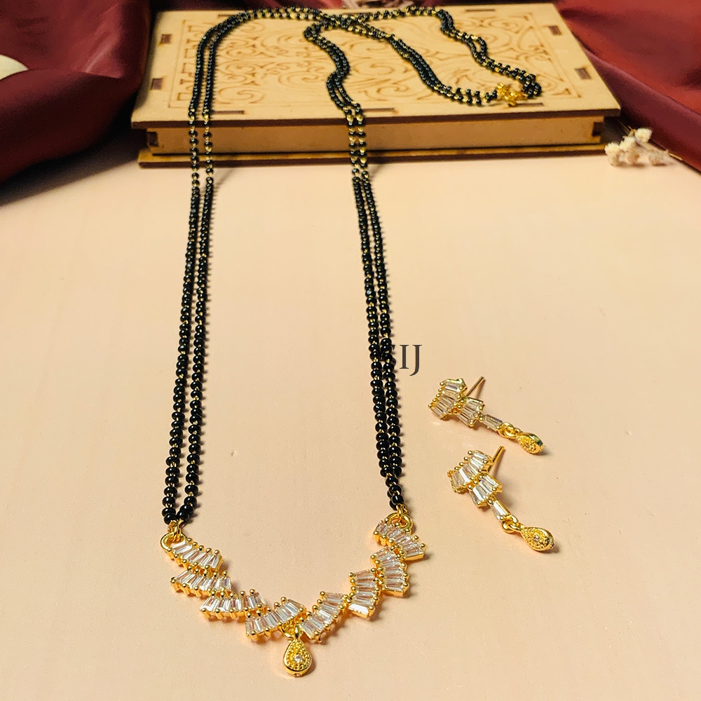 Adorable Gold American Diamond Mangalsutra With Pair Of Earrings