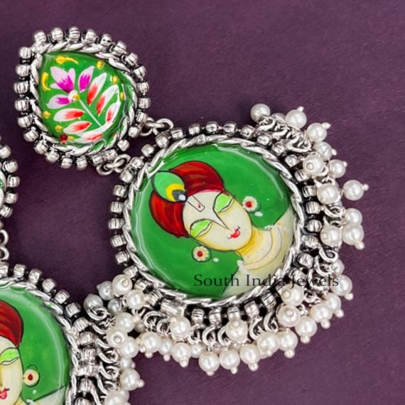 Amazing Meenakari Green Krishna Handmade Oxidised Earrings