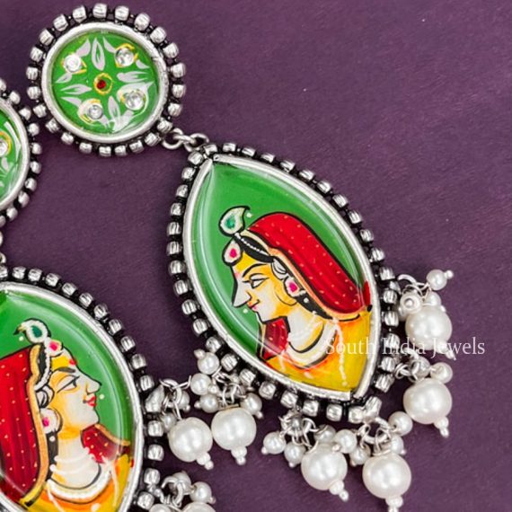 Amazing Meenakari Radhs Handmade Green Oxidised Earrings