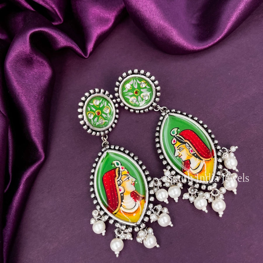 Amazing Meenakari Radhs Handmade Green Oxidised Earrings