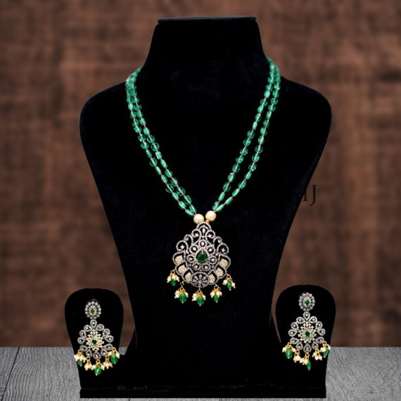 Beautiful Green Mosanite Beads Victorian Necklace
