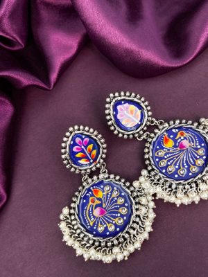 Beautiful Meenakari Handmade Blue Oxidised Earrings