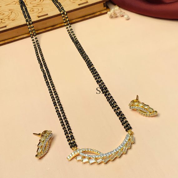 Charming Gold Plated Flower Mangalsutra With Pair Of Earrings