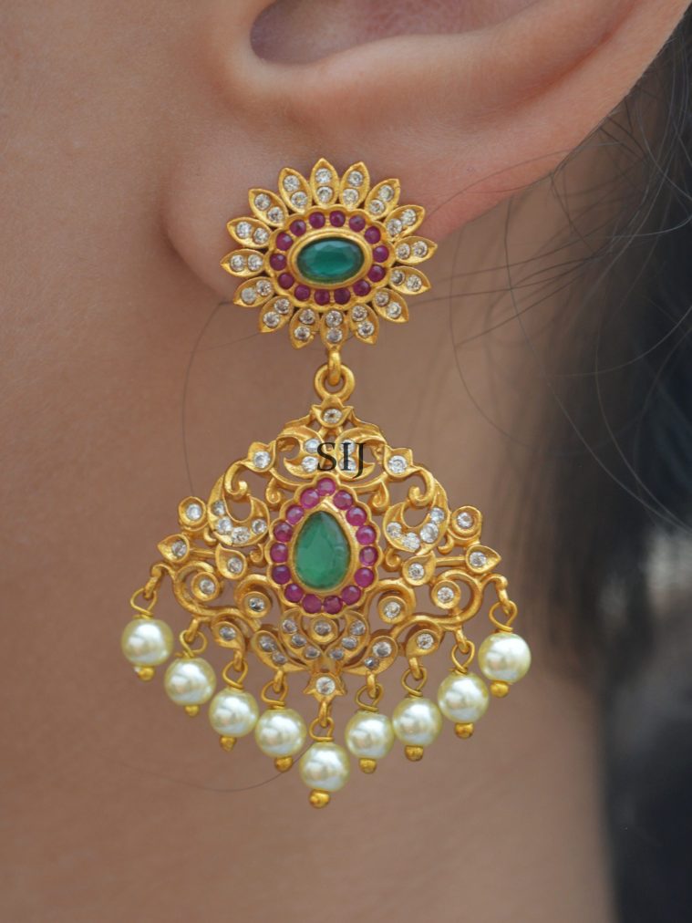 Cute Flower AD Chandbali Earrings