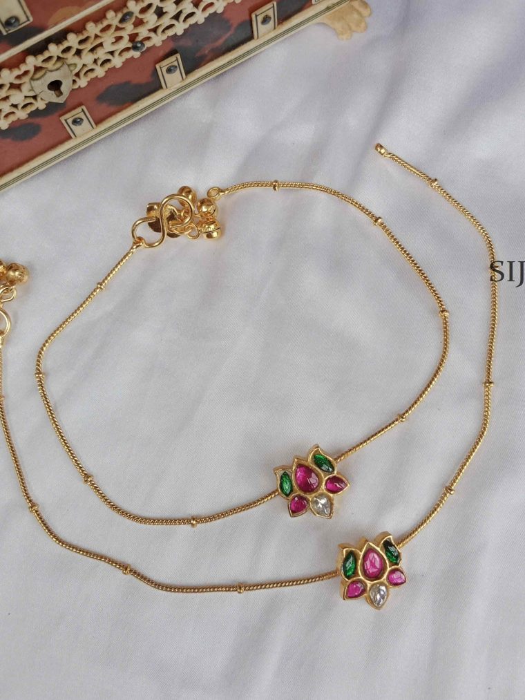Cute Lotus Jadau Anklets