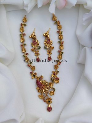 Cute Peacock AD Stone Short Necklace