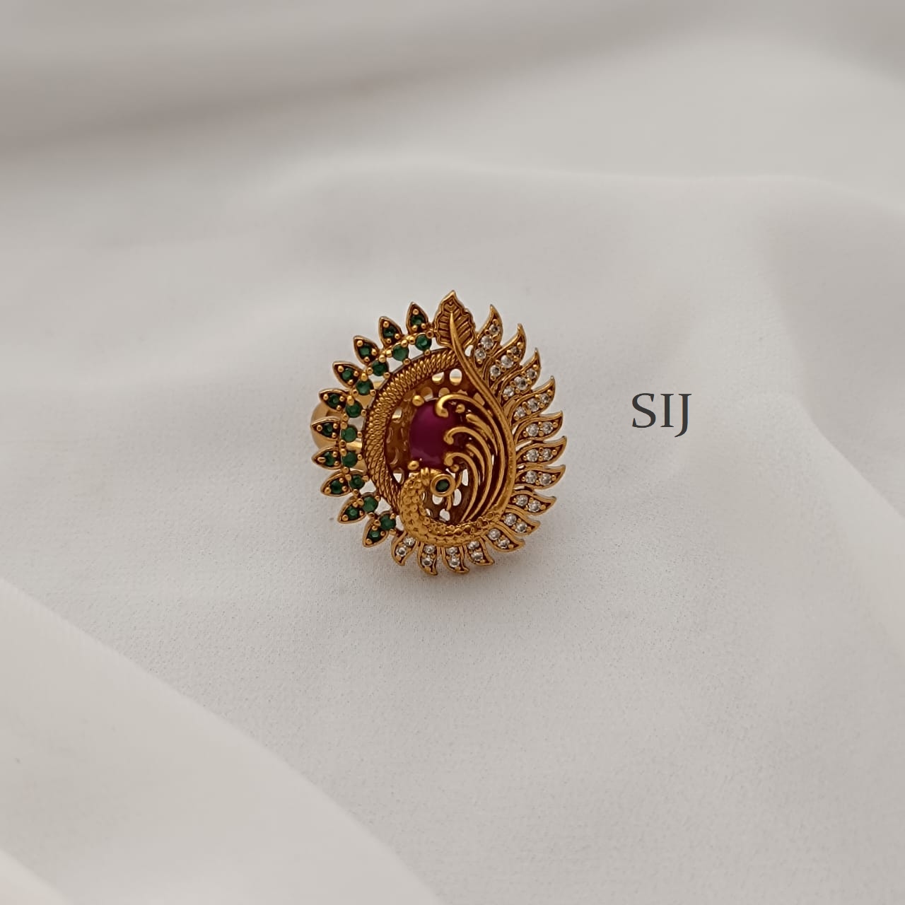 Beryl Peacock Gold Ring | Raj Jewels
