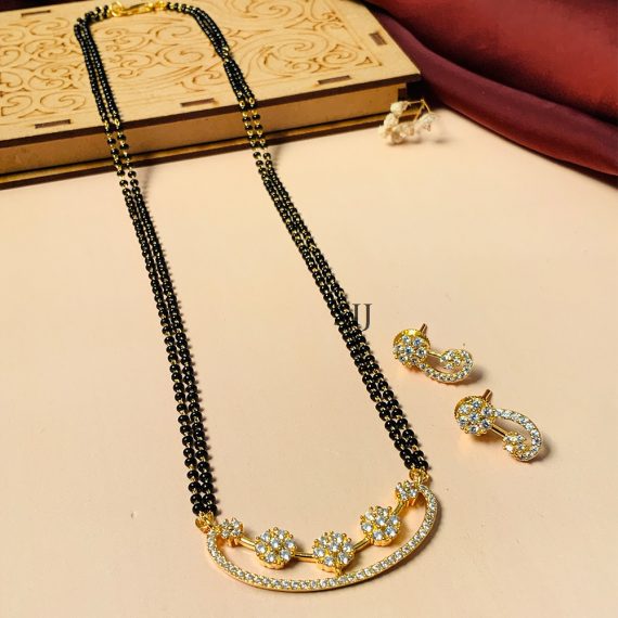 Enchanting Floral Gold Plated Mangalsutra With Pair Of Earrings
