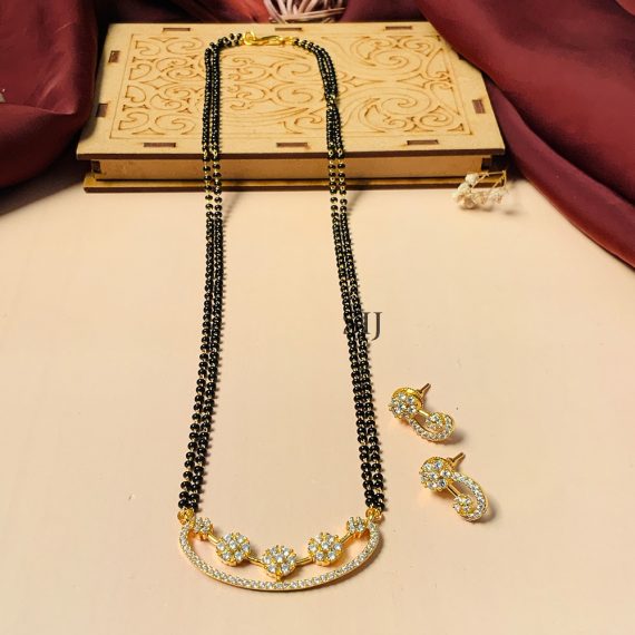 Enchanting Floral Gold Plated Mangalsutra With Pair Of Earrings