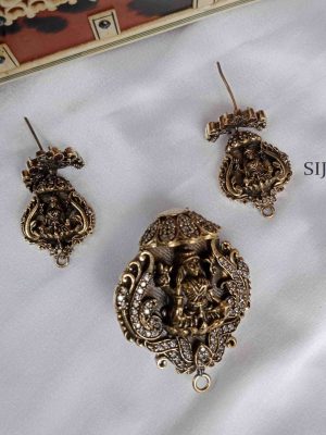 Ethnic Goddess Lakshmi Pendant Set in Brass Finish