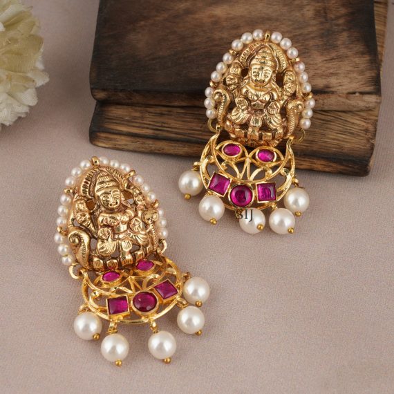 Ethnic Lakshmi Design Pearl Drop Earrings