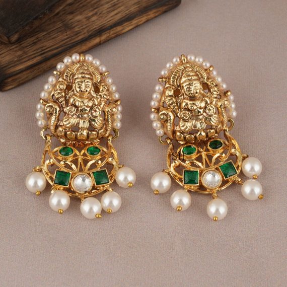 Ethnic Lakshmi Design Pearl Drop Earrings
