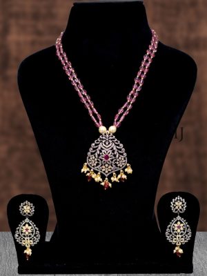 Ethnic Pink Mosanite Beads Victorian Necklace