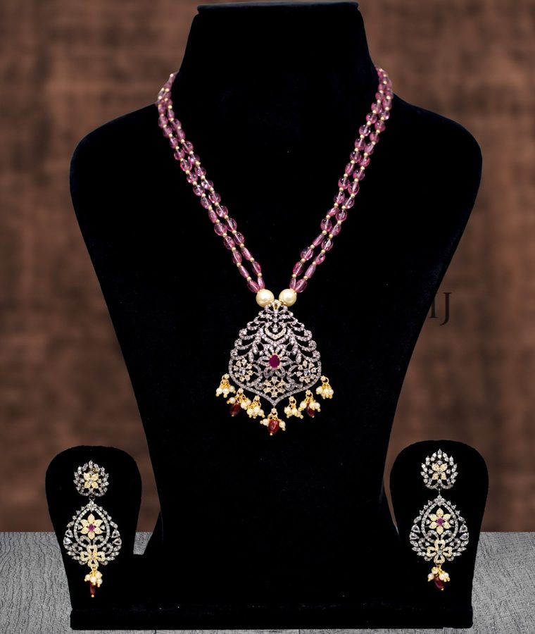 Ethnic Pink Mosanite Beads Victorian Necklace