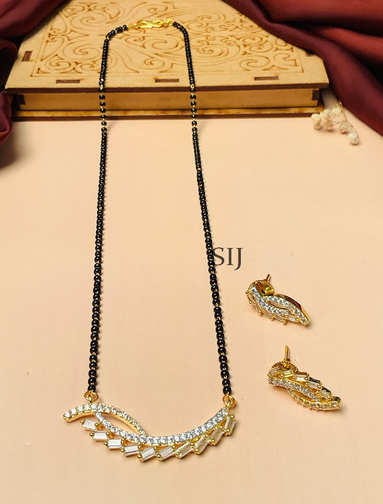 Exquisite Gold Plated Flower Mangalsutra With Pair Of Earrings