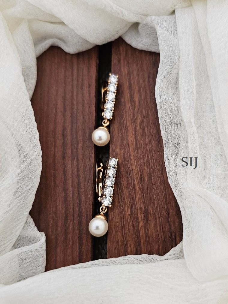 Fabulous CZ Stone Pearl Bali Earrings