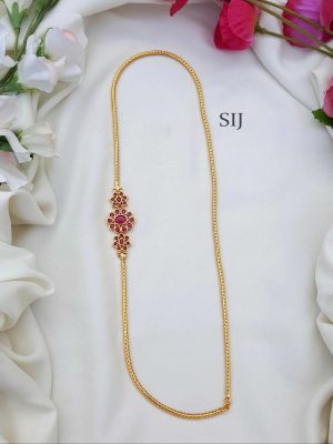 Fantastic Gold Tone Mugappu Chain - Ruby