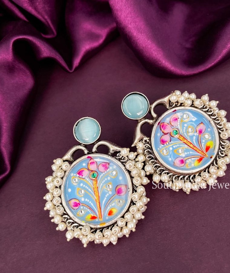 Fantastic Meenakari Handmade Oxidised Blue Stone Earrings