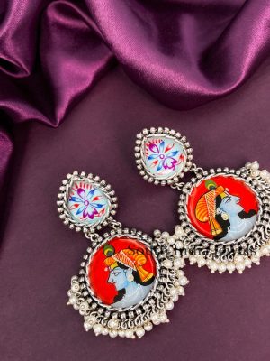 Fantastic Meenakari Krishna Handmade Oxidised Earrings