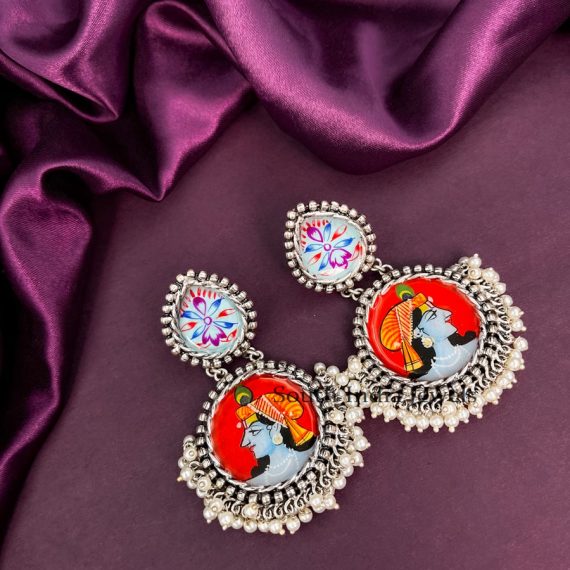 Fantastic Meenakari Krishna Handmade Oxidised Earrings