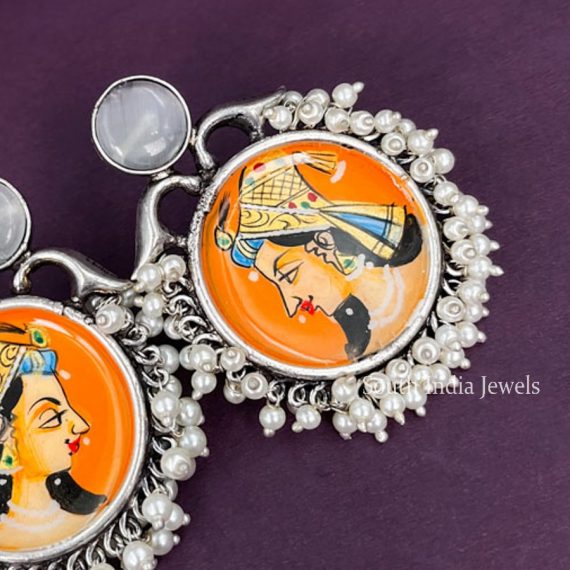 Fantastic Meenakari Orange Queen Handmade Oxidised Earrings