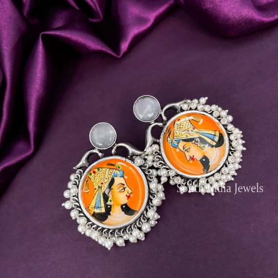 Fantastic Meenakari Orange Queen Handmade Oxidised Earrings