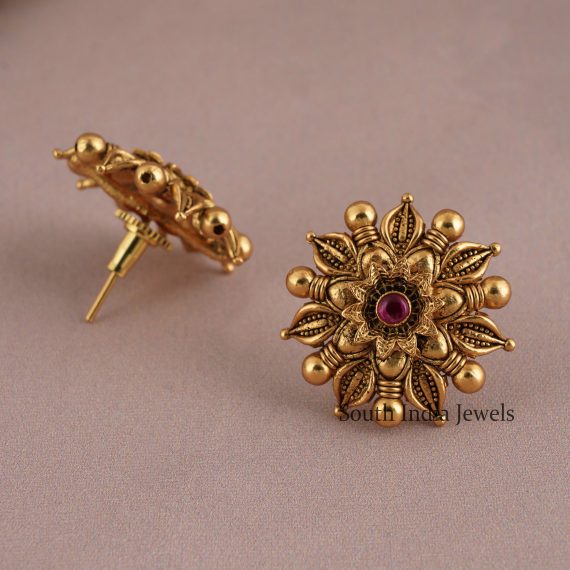 Gorgeous Antique Floral Ruby Stone Studs