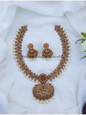 Gorgeous Kemp Stone Necklace with Pearl Drop