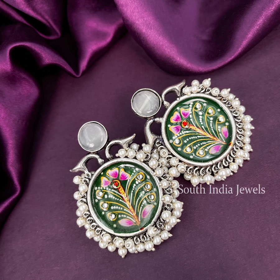 Gorgeous Meenakari Handmade Green Oxidised Earrings