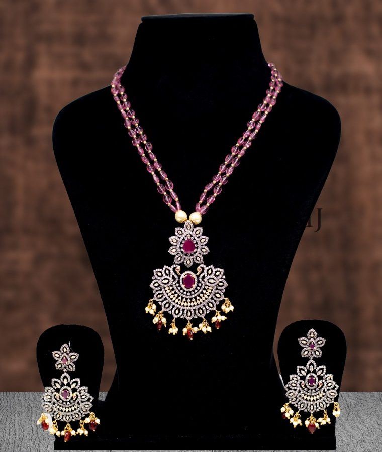 Grand Pink Mosanite Beads Victorian Necklace