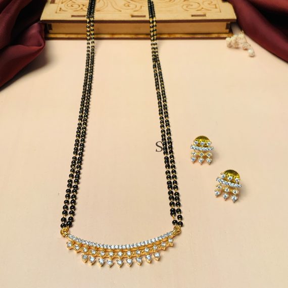 Marvelous High Quality Mesmerizing Gold Plated Mangalsutra With Pair Of Earrings