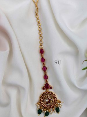 Marvelous Kemp Ruby Maang Tikka with Beads