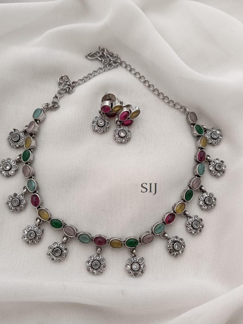 Marvelous Multi Stone German Silver Necklace