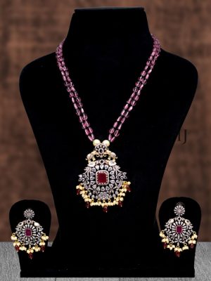 Marvelous Pink Mosanite Beads Victorian Necklace