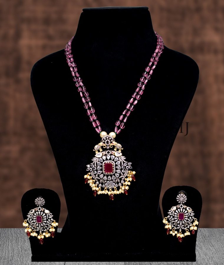 Marvelous Pink Mosanite Beads Victorian Necklace