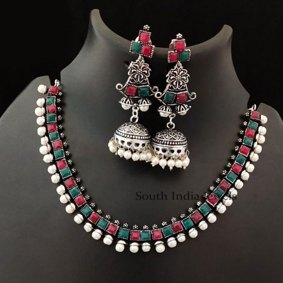 Oxidised Silver Oxidised Jewellery Frill Oxidized necklace set, Size:  Medium at Rs 600/piece in New Delhi