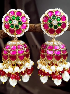 Modern Kundan Jadau Multi Jhumka Earrings