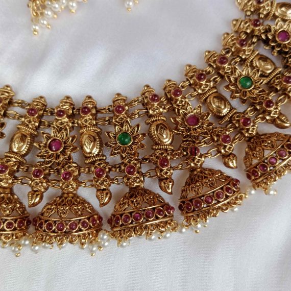 Pretty Neckset With Jhumkas - South India Jewels