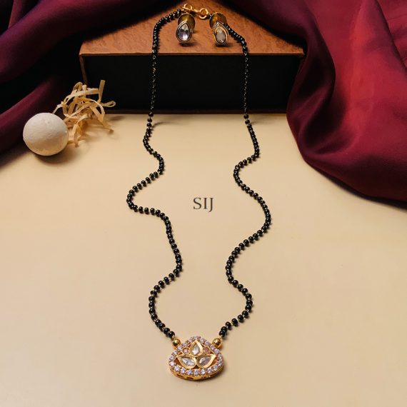 Simple Gold Plated Drop Mangalsutra & Earring