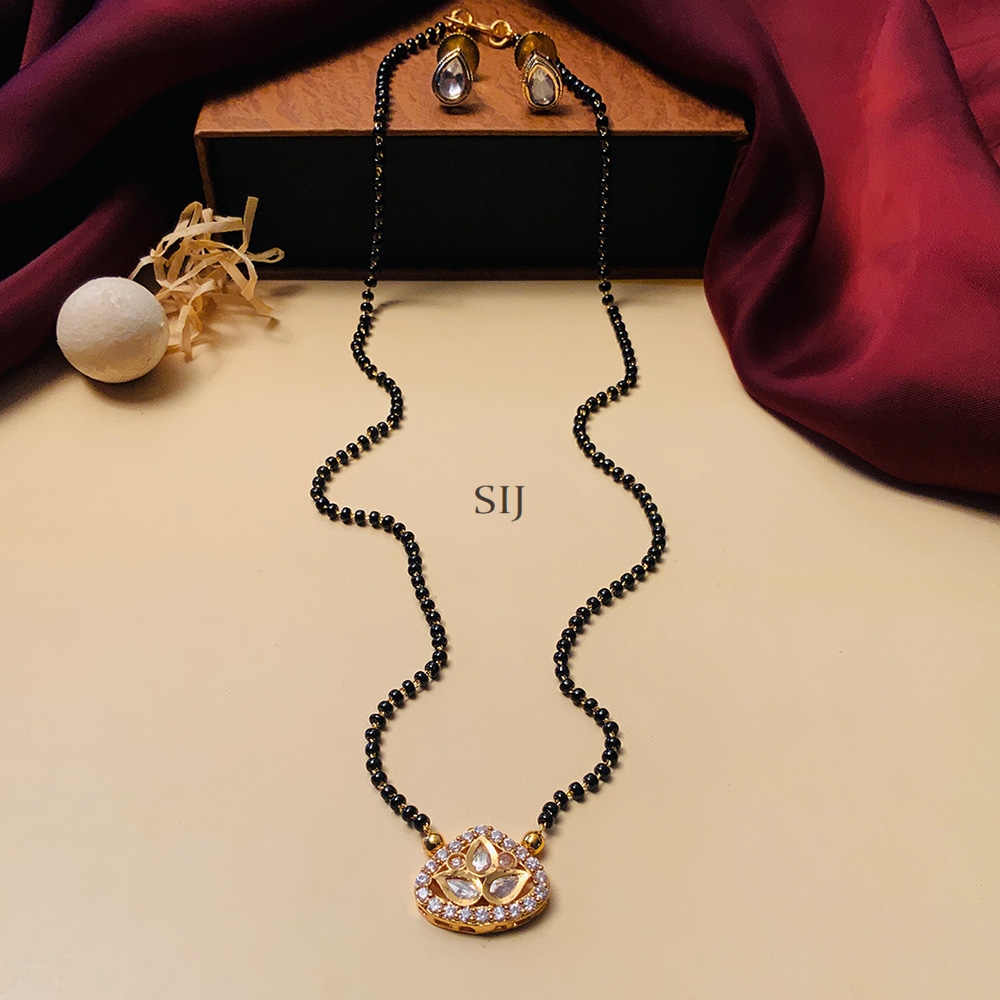 Simple Gold Plated Drop Mangalsutra & Earring