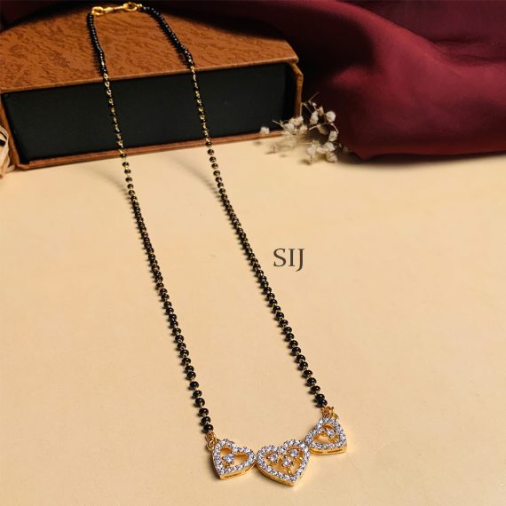 Sparkling Gold Plated Triple Heart American Diamond Mangalsutra