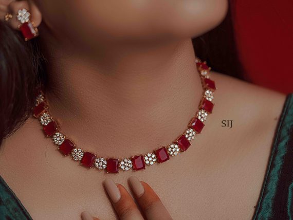 Sparkling Ruby And White Stone Designer Necklace Set
