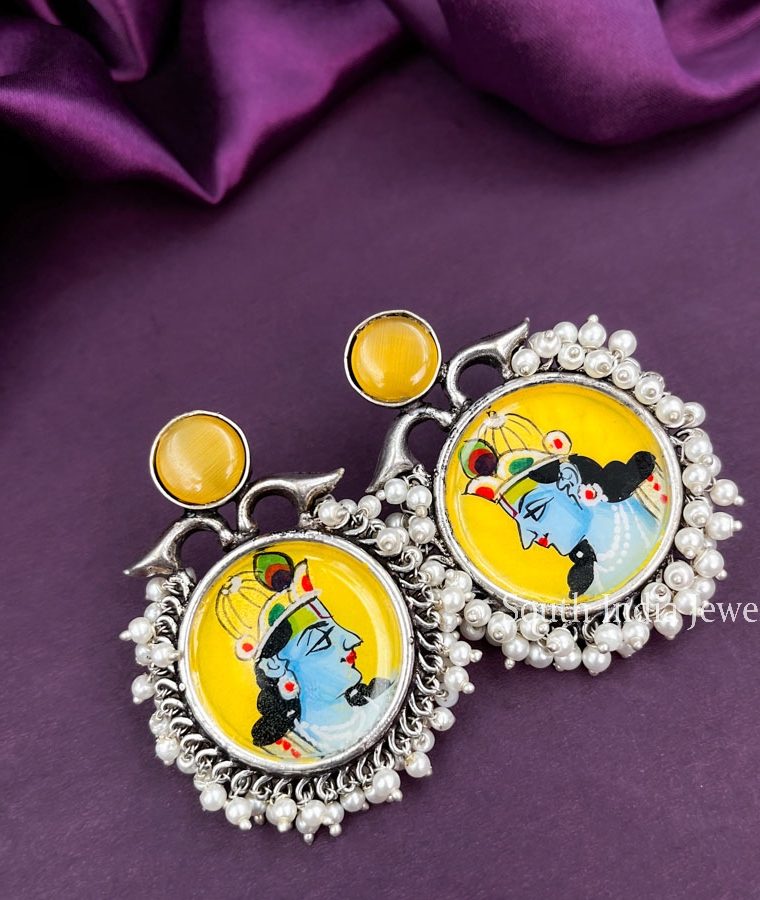 Splendid Meenakari Yellow Krishna Handmade Oxidised Earrings