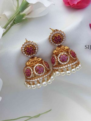 Stunning AD Stone Jhumka - Ruby