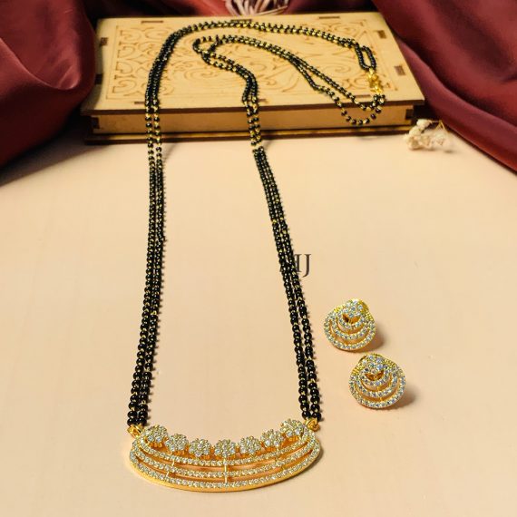 Stunning Floral Gold Plated Mangalsutra With Pair Of Earrings