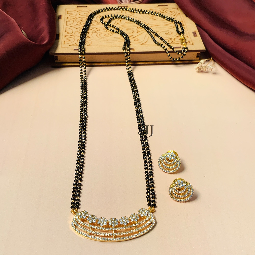 Stunning Floral Gold Plated Mangalsutra With Pair Of Earrings